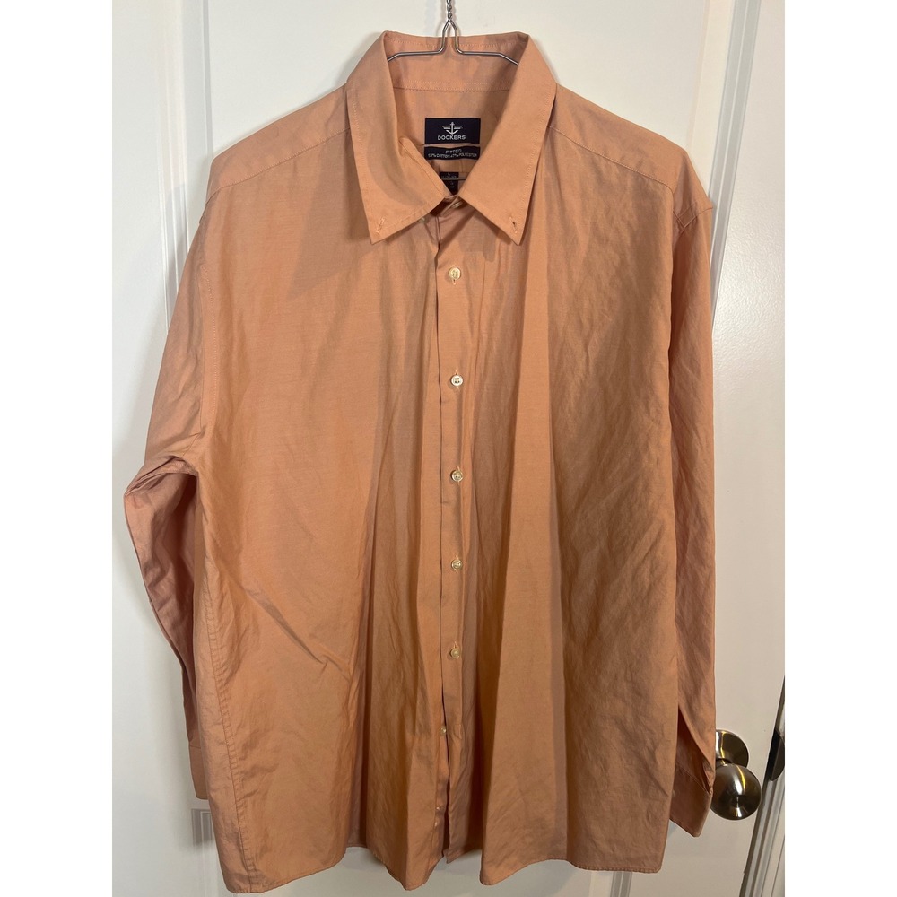 Dockers Mens Button‎ Down Shirt Fitted Cotton Blend Peach Size L 16 16.5 32 33